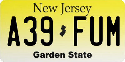 NJ license plate A39FUM