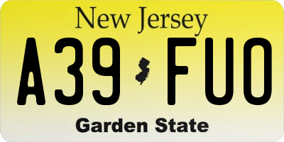 NJ license plate A39FUO