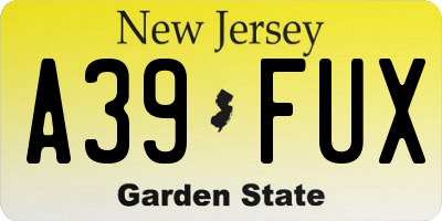 NJ license plate A39FUX