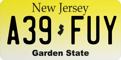 NJ license plate A39FUY