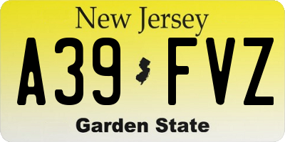 NJ license plate A39FVZ
