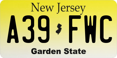 NJ license plate A39FWC