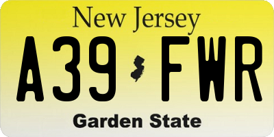 NJ license plate A39FWR