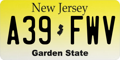 NJ license plate A39FWV