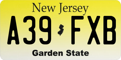 NJ license plate A39FXB