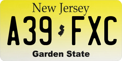 NJ license plate A39FXC