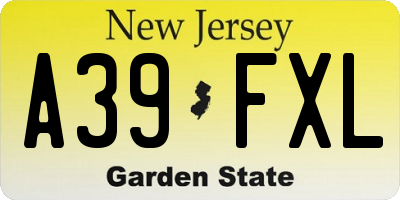 NJ license plate A39FXL