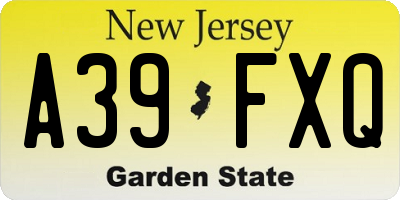 NJ license plate A39FXQ