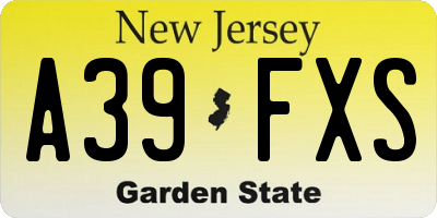 NJ license plate A39FXS