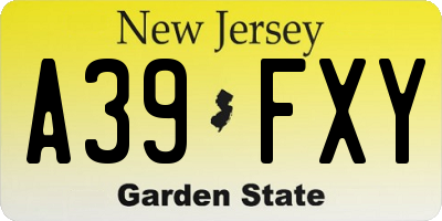 NJ license plate A39FXY
