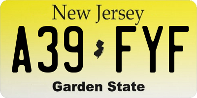 NJ license plate A39FYF