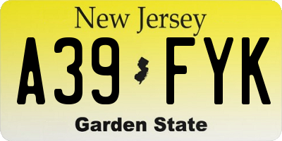 NJ license plate A39FYK