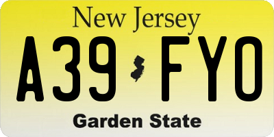 NJ license plate A39FYO
