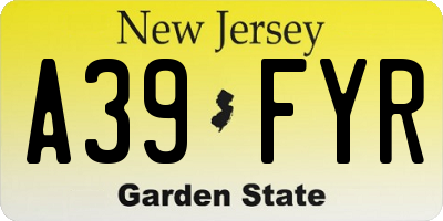 NJ license plate A39FYR
