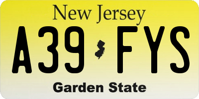 NJ license plate A39FYS