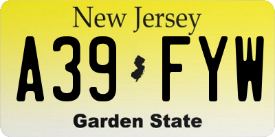 NJ license plate A39FYW