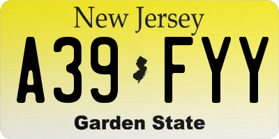 NJ license plate A39FYY