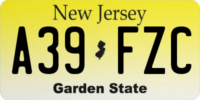 NJ license plate A39FZC