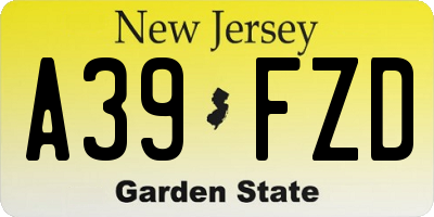 NJ license plate A39FZD