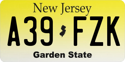 NJ license plate A39FZK