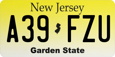 NJ license plate A39FZU