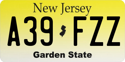 NJ license plate A39FZZ