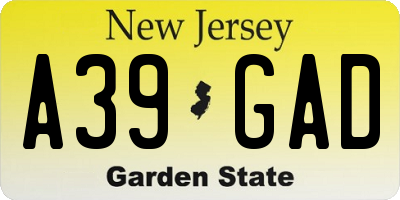 NJ license plate A39GAD