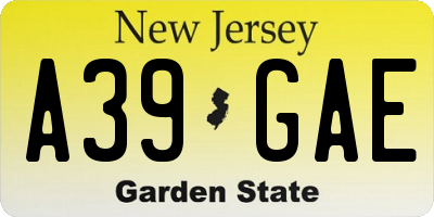 NJ license plate A39GAE
