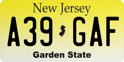 NJ license plate A39GAF