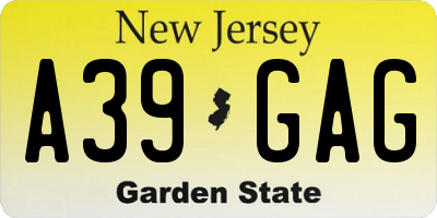 NJ license plate A39GAG