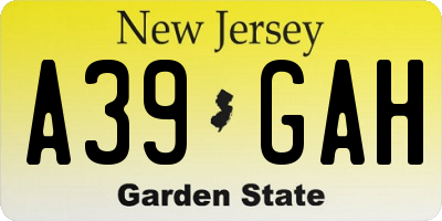 NJ license plate A39GAH