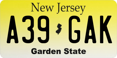 NJ license plate A39GAK