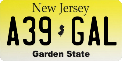 NJ license plate A39GAL