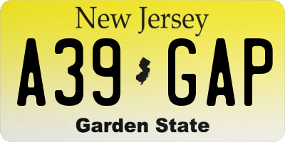 NJ license plate A39GAP