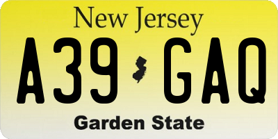 NJ license plate A39GAQ