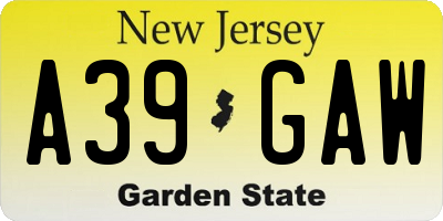 NJ license plate A39GAW