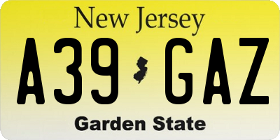 NJ license plate A39GAZ