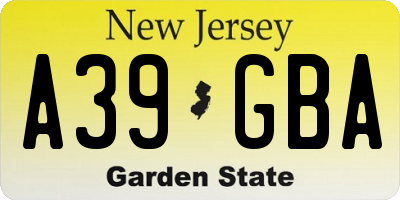 NJ license plate A39GBA