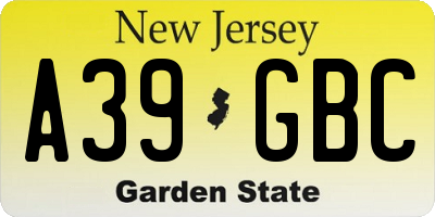 NJ license plate A39GBC