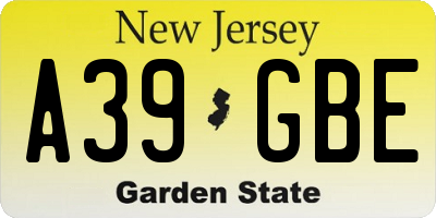 NJ license plate A39GBE