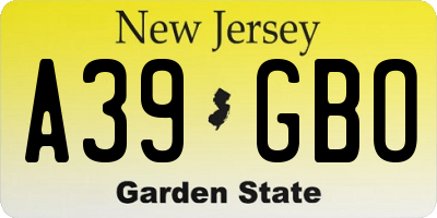 NJ license plate A39GBO