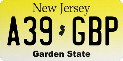 NJ license plate A39GBP