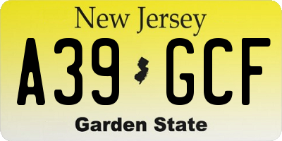 NJ license plate A39GCF