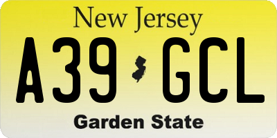NJ license plate A39GCL