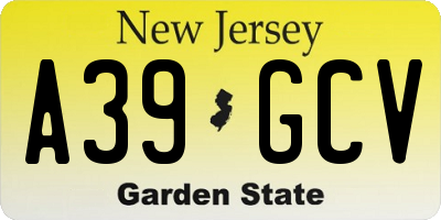 NJ license plate A39GCV