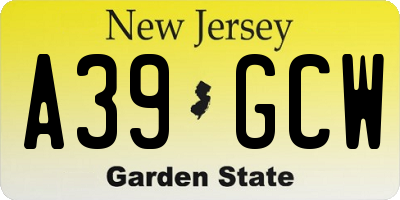 NJ license plate A39GCW