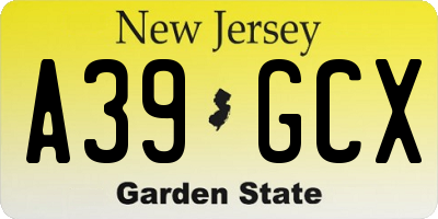 NJ license plate A39GCX