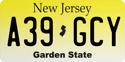 NJ license plate A39GCY