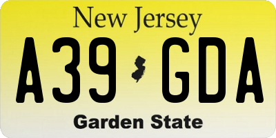 NJ license plate A39GDA