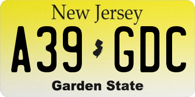 NJ license plate A39GDC